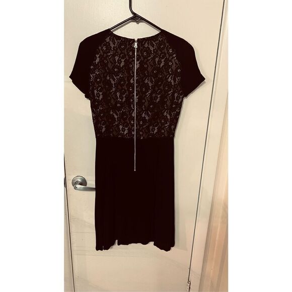 Rebecca Taylor Black Lace Panel Back Zip Short Sleeve Dress SZ 4 - Picture 3 of 11